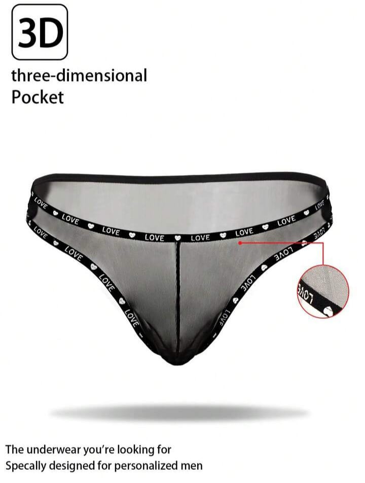 Men's Love Print Webbing 3d Pocket Underwear